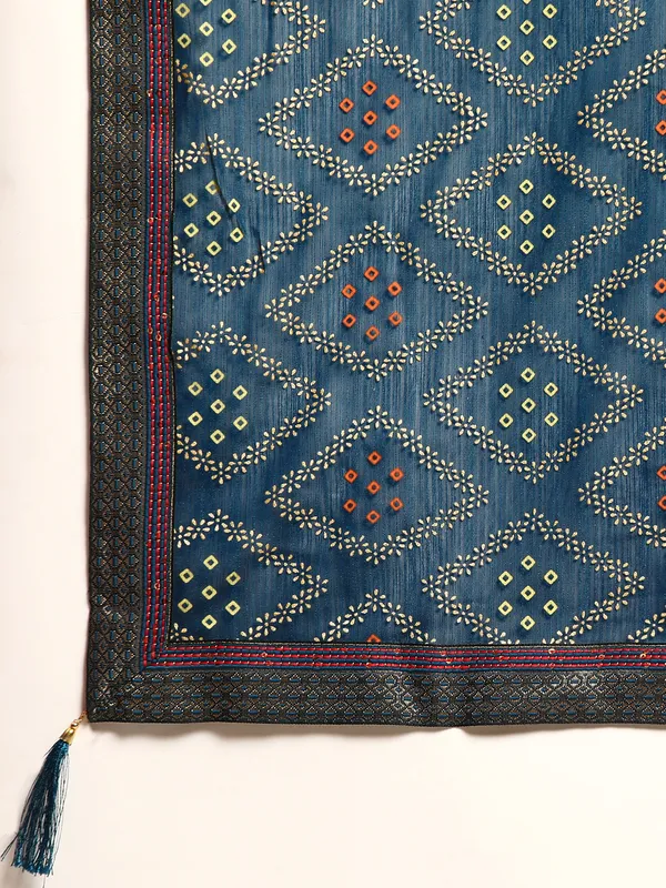 Blue_Zomato__Full_Saree_Fancy_Border_With_Foil_Bandhni_Print_Saree