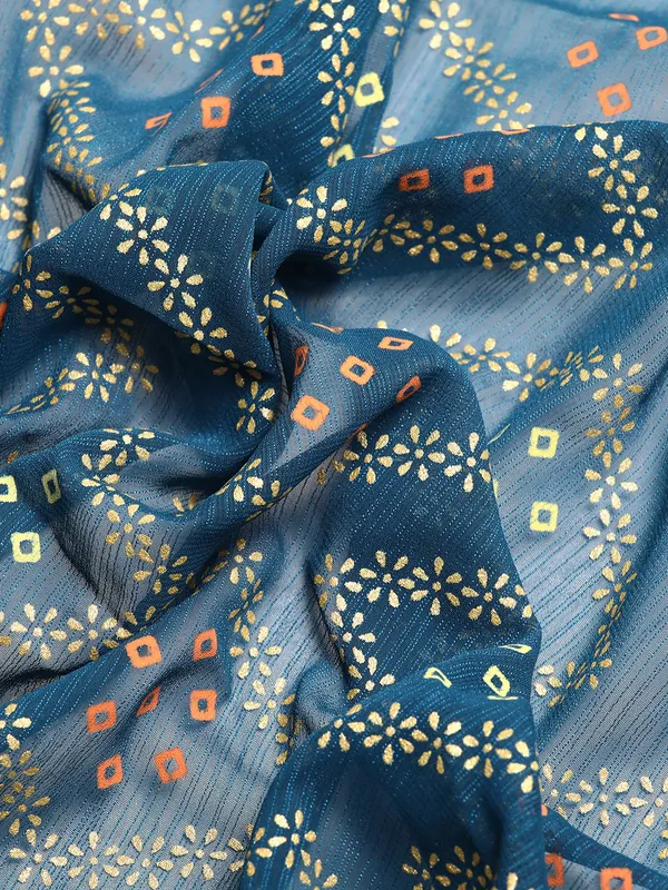 Blue_Zomato__Full_Saree_Fancy_Border_With_Foil_Bandhni_Print_Saree