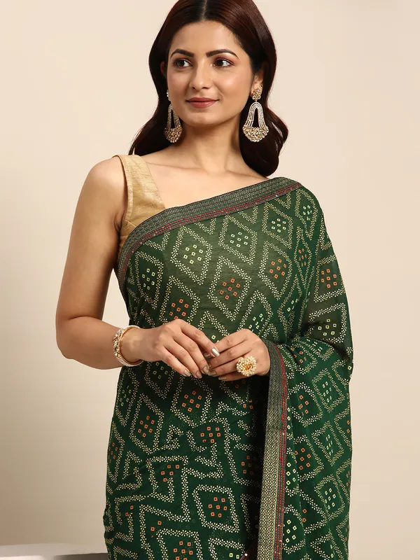 Green__Zomato__Full_Saree_Fancy_Border_With_Foil_Bandhni_Print_Saree