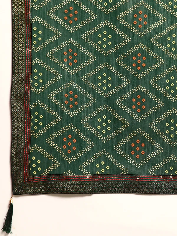 Green__Zomato__Full_Saree_Fancy_Border_With_Foil_Bandhni_Print_Saree