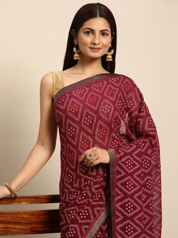 Purple_Zomato__Full_Saree_Fancy_Border_With_Foil_Bandhni_Print_Saree