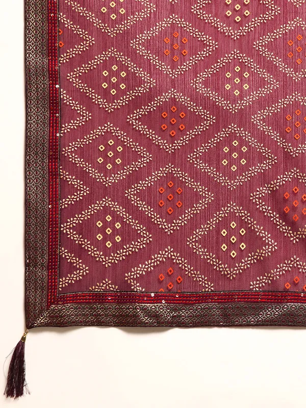 Purple_Zomato__Full_Saree_Fancy_Border_With_Foil_Bandhni_Print_Saree
