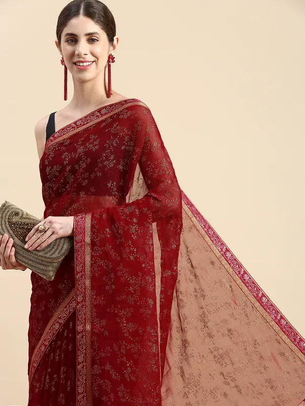 Red_Shimmer__Foil_Work_Beautiful_Saree