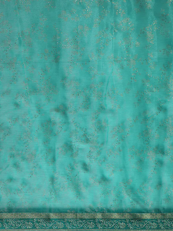 Turquoise_Green_Shimmer__Foil_Work_Beautiful_Saree