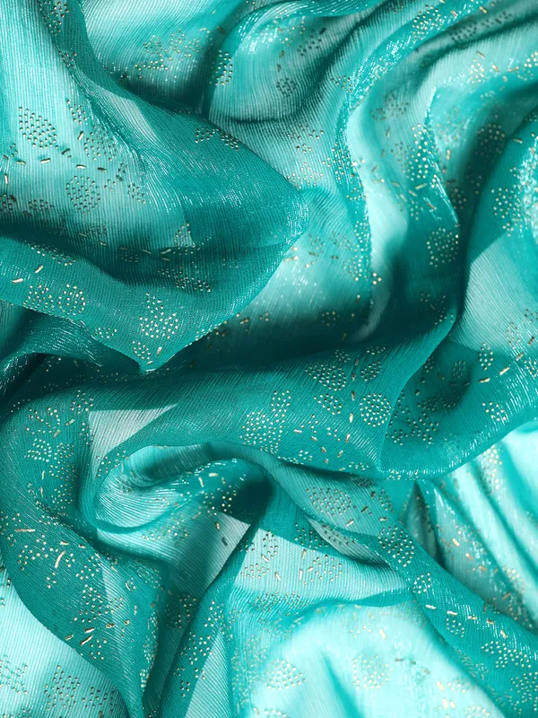 Turquoise_Green_Shimmer__Foil_Work_Beautiful_Saree