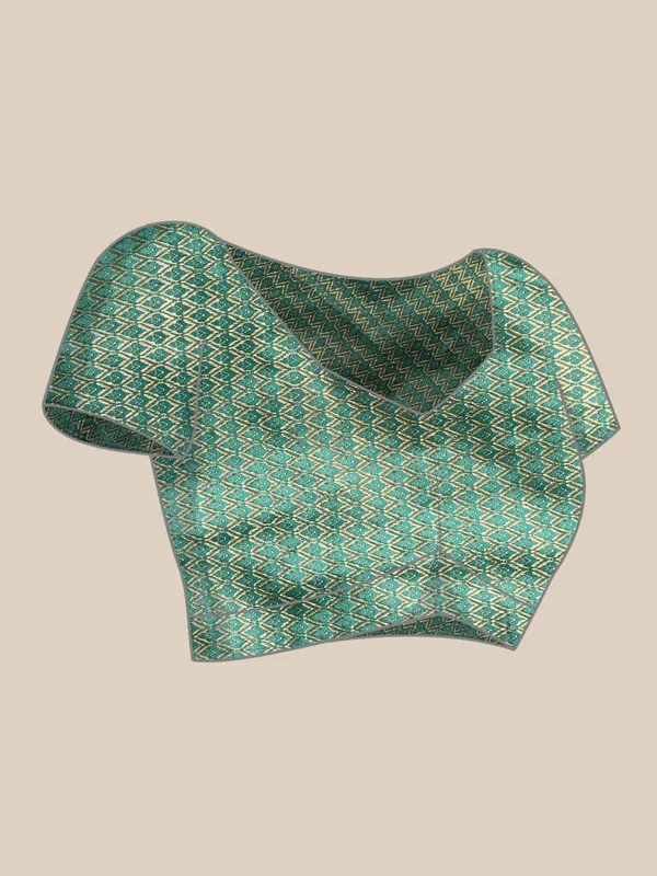 Turquoise_Green_Shimmer__Foil_Work_Beautiful_Saree