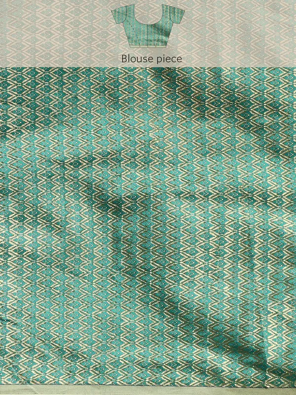 Turquoise_Green_Shimmer__Foil_Work_Beautiful_Saree