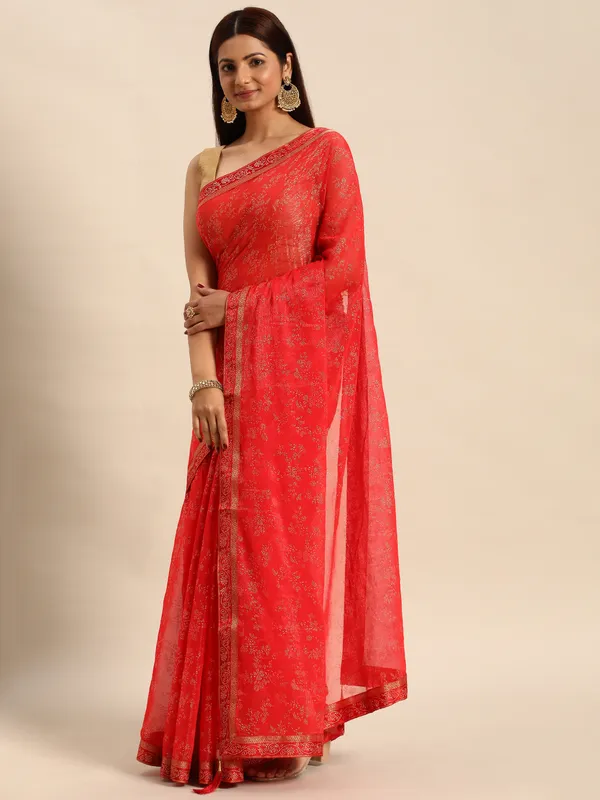 Orange_Shimmer__Foil_Work_Beautiful_Saree