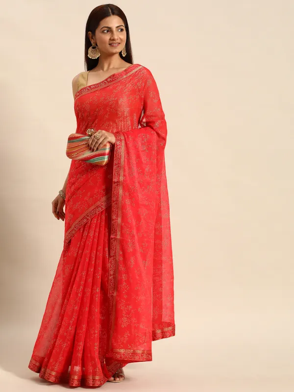Orange_Shimmer__Foil_Work_Beautiful_Saree