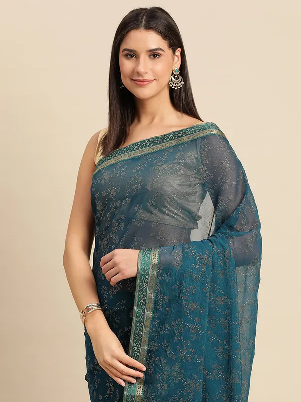 Blue_Shimmer__Foil_Work_Beautiful_Saree