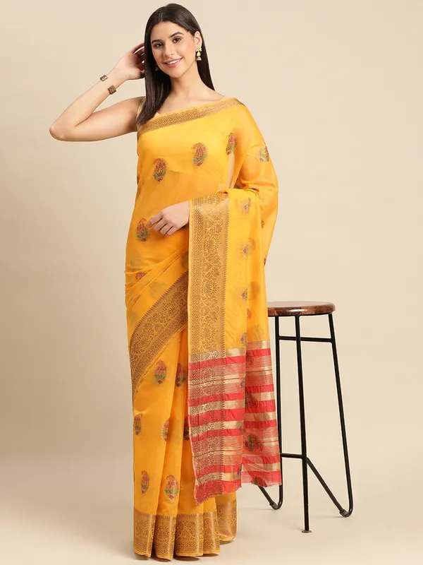 Yellow__Cotton_Silk_Saree