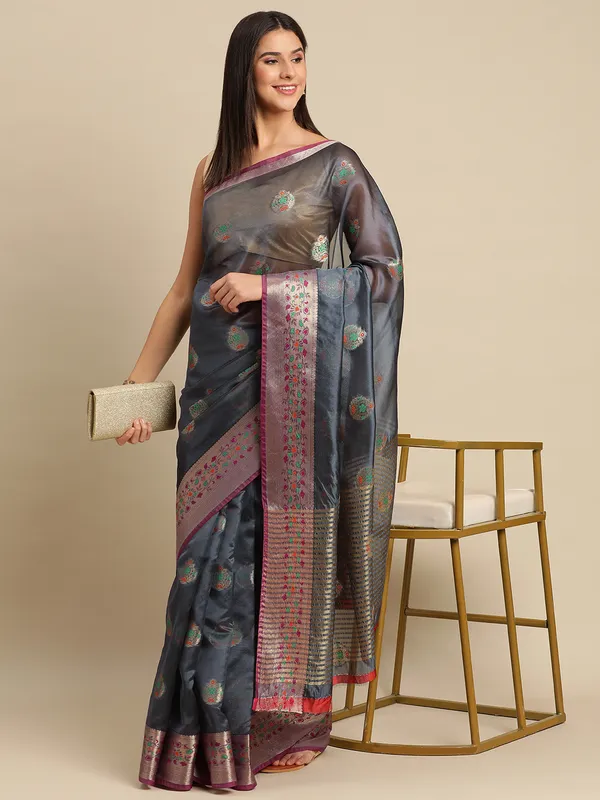 Grey_Organza_Silk_Saree