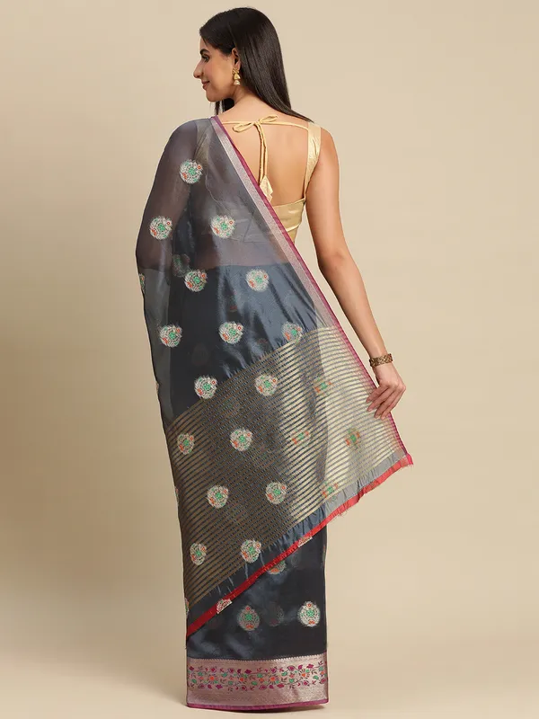Grey_Organza_Silk_Saree