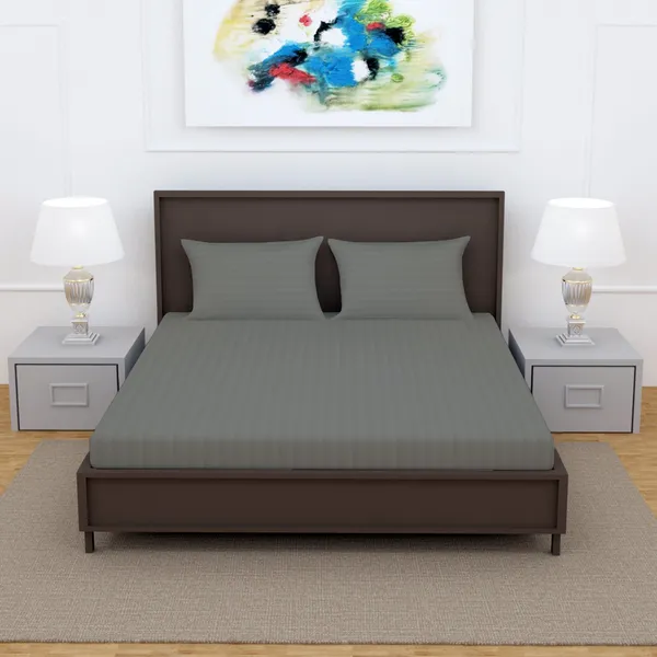 _100%_Cotton_220_TC_Italian_Stripes_Flat_King_Size_Bedsheet_With_2_Pillow_Cover_(108_x_108_Inch,_DARK_GREY)
