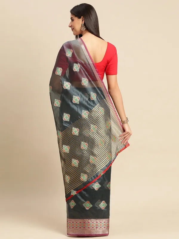 Grey_Organza_Silk_Saree