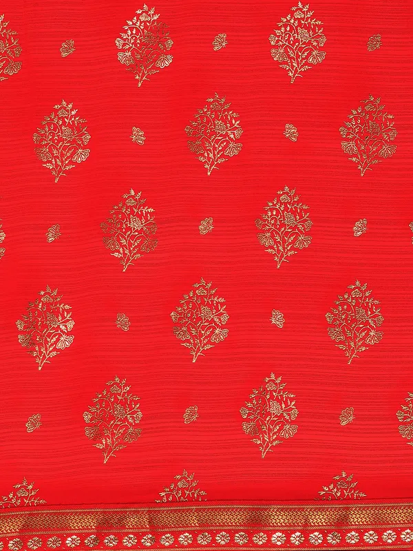 Indian_Women_Red_Zomato_Full_Saree_Fancy_Border_with_Golden_Foil_Beautiful_saree