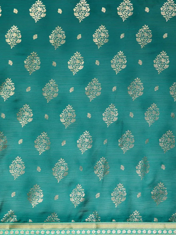 Indian_Women_Turquoise_Blue_Zomato_Full_Saree_Fancy_Border_with_Golden_Foil_Beautiful_saree