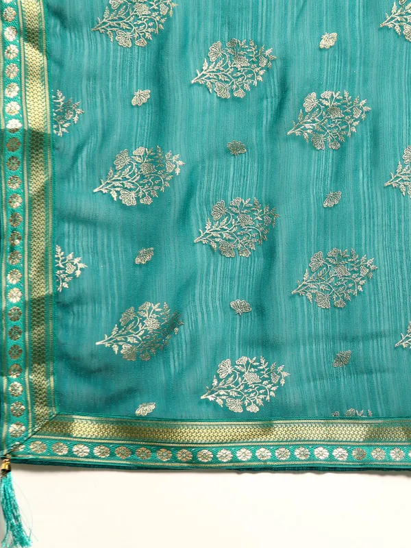 Indian_Women_Turquoise_Blue_Zomato_Full_Saree_Fancy_Border_with_Golden_Foil_Beautiful_saree