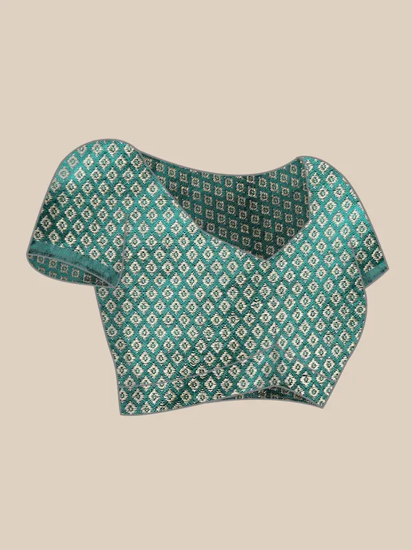 Indian_Women_Turquoise_Blue_Zomato_Full_Saree_Fancy_Border_with_Golden_Foil_Beautiful_saree