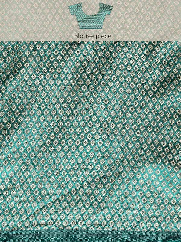 Indian_Women_Turquoise_Blue_Zomato_Full_Saree_Fancy_Border_with_Golden_Foil_Beautiful_saree