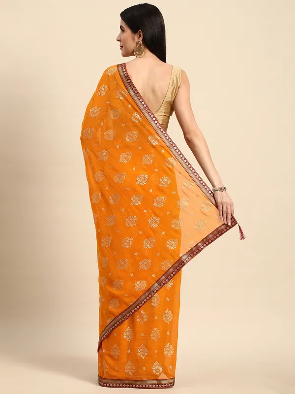 Indian_Women_Yellow_Zomato_Full_Saree_Fancy_Border_with_Golden_Foil_Beautiful_saree