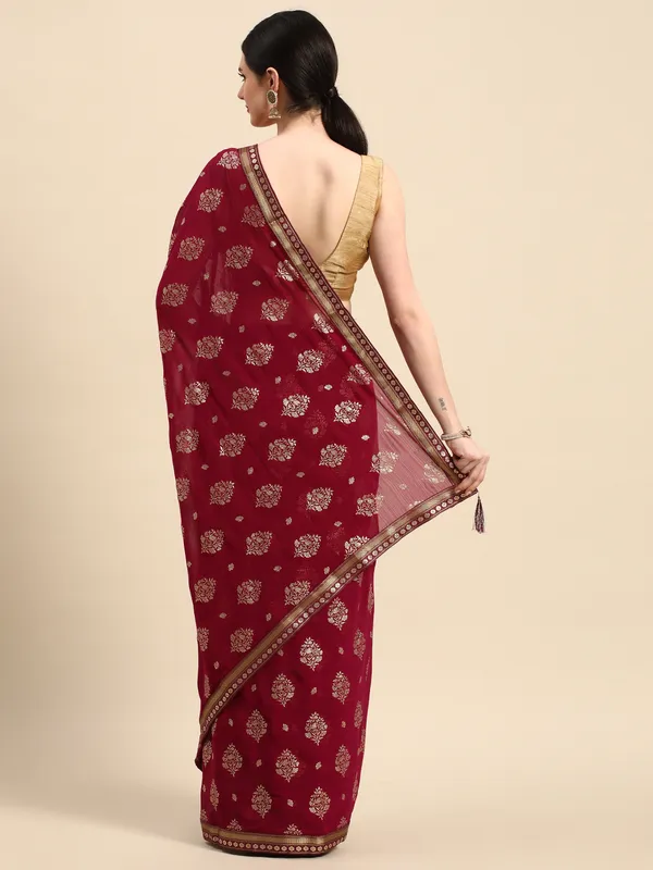 Indian_Women_Purple_Zomato_Full_Saree_Fancy_Border_with_Golden_Foil_Beautiful_saree
