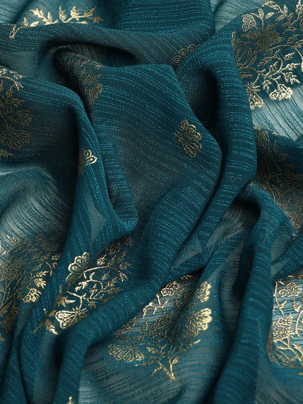 Indian_Women_Blue_Zomato_Full_Saree_Fancy_Border_with_Golden_Foil_Beautiful_saree
