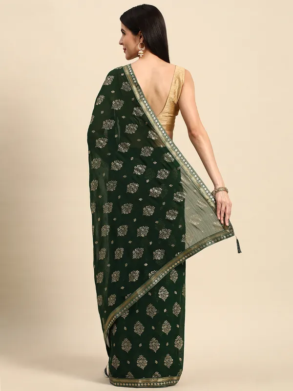 Indian_Women_Green_Zomato_Full_Saree_Fancy_Border_with_Golden_Foil_Beautiful_saree