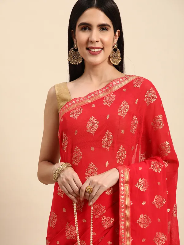 Indian_Women_Pink_Zomato_Full_Saree_Fancy_Border_with_Golden_Foil_Beautiful_saree