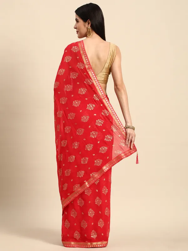 Indian_Women_Pink_Zomato_Full_Saree_Fancy_Border_with_Golden_Foil_Beautiful_saree
