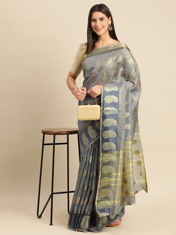 Grey_Shimmer_Silk_Saree