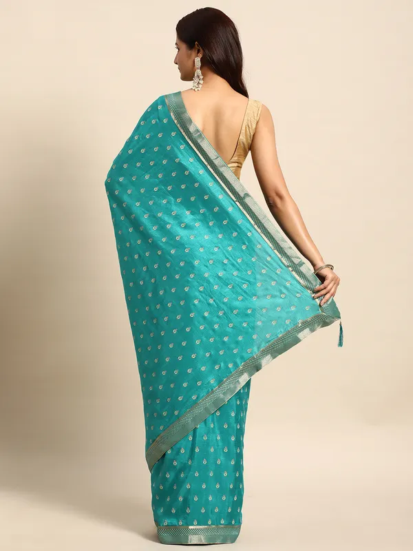 Turquoise_Blue_Vichitra_Silk__Saree_Fancy_Border_with_Butti_Print_Beautiful_saree