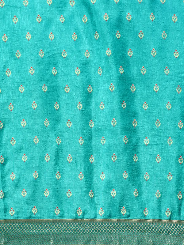Turquoise_Blue_Vichitra_Silk__Saree_Fancy_Border_with_Butti_Print_Beautiful_saree