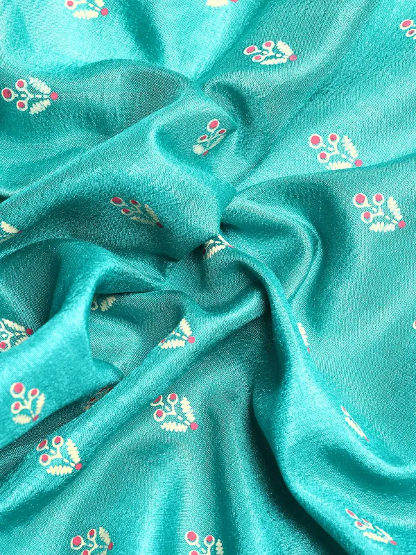 Turquoise_Blue_Vichitra_Silk__Saree_Fancy_Border_with_Butti_Print_Beautiful_saree