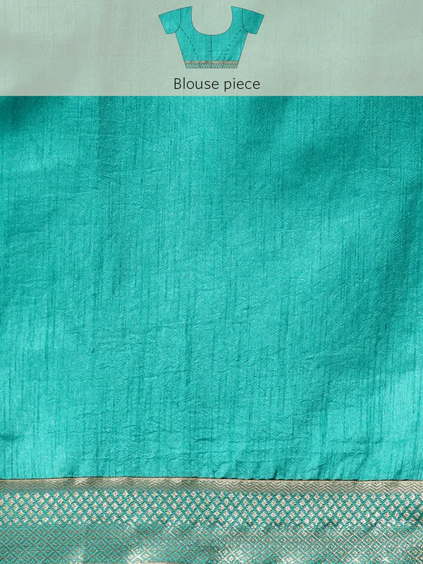 Turquoise_Blue_Vichitra_Silk__Saree_Fancy_Border_with_Butti_Print_Beautiful_saree
