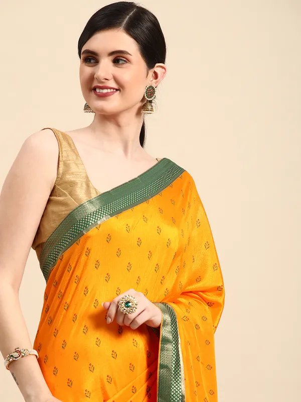 Yellow_Vichitra_Silk__Saree_Fancy_Border_with_Butti_Print_Beautiful_saree