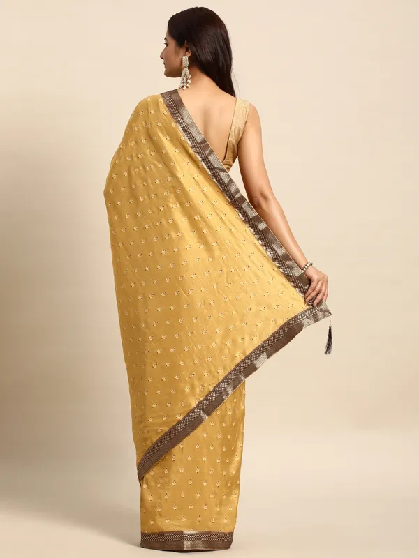 Brwon__Vichitra_Silk__Saree_Fancy_Border_with_Butti_Print_Beautiful_saree