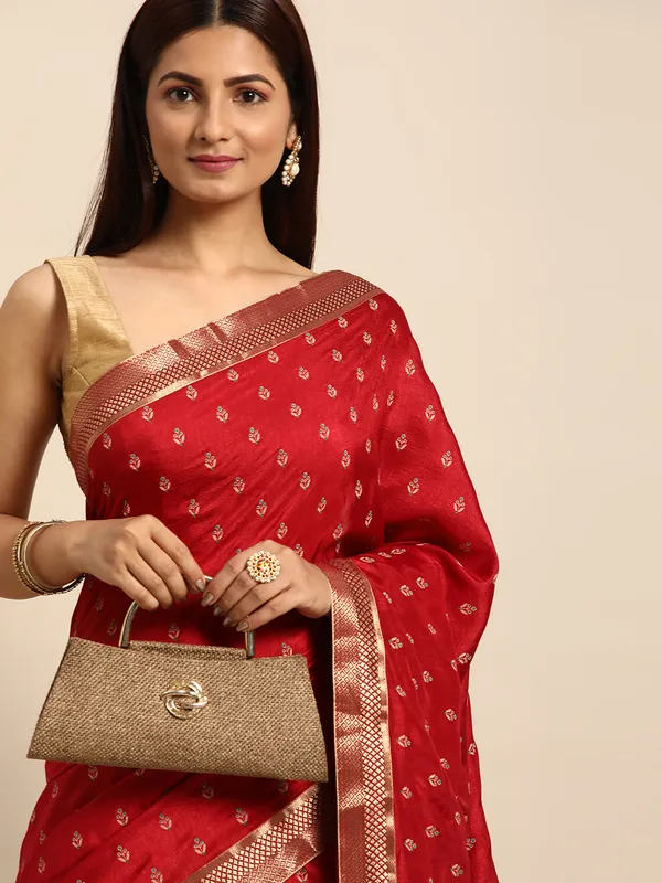 Maroon_Vichitra_Silk__Saree_Fancy_Border_with_Butti_Print_Beautiful_saree