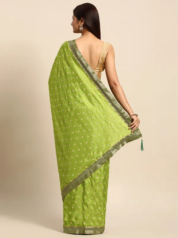 Green_Vichitra_Silk__Saree_Fancy_Border_with_Butti_Print_Beautiful_saree