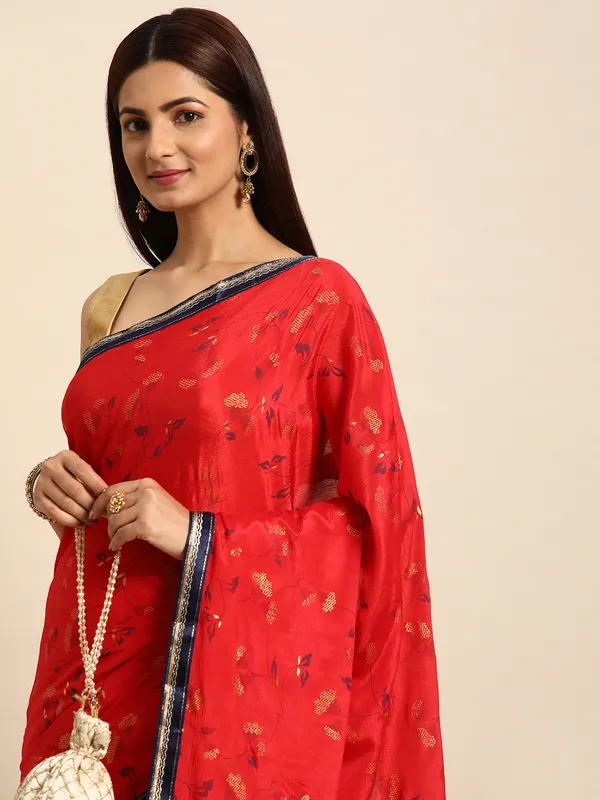 Indian_Women_Red_Chinon_Silk_Foil_Work