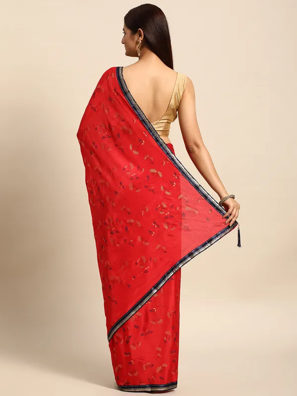 Indian_Women_Red_Chinon_Silk_Foil_Work