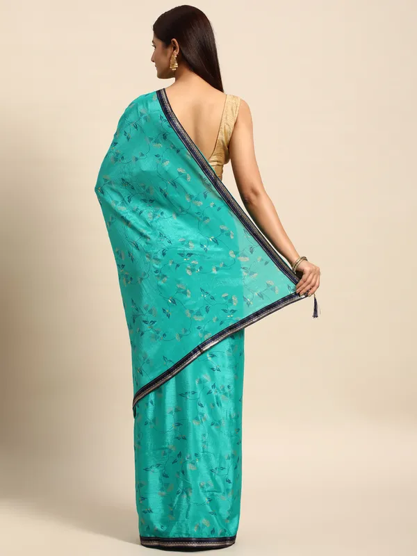Indian_Women_Turquoise_Green_Chinon_Silk_Foil_Work