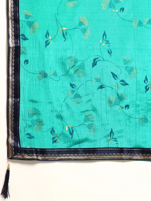 Indian_Women_Turquoise_Green_Chinon_Silk_Foil_Work