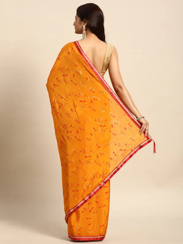Indian_Women_Yellow_Chinon_Silk_Foil_Work
