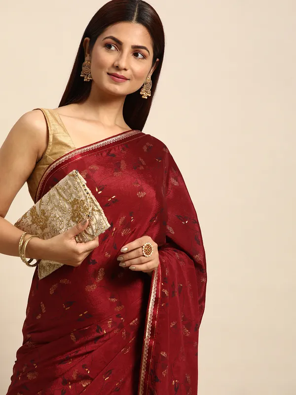 Indian_Women_Maroon_Chinon_Silk_Foil_Work