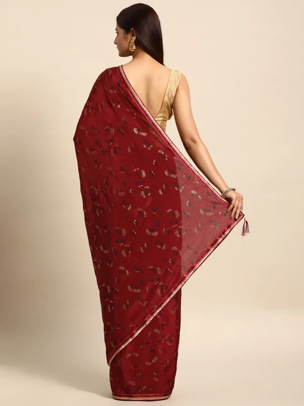 Indian_Women_Maroon_Chinon_Silk_Foil_Work