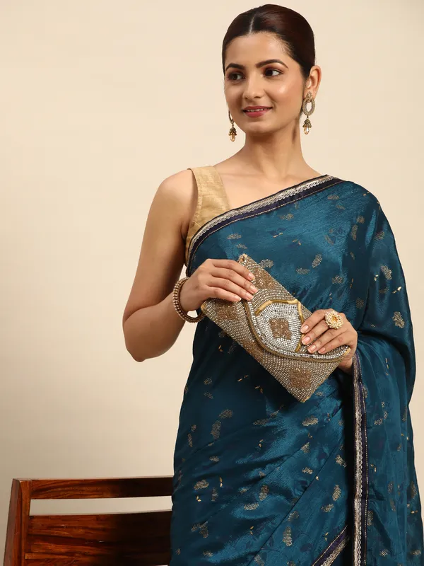 Indian_Women_Blue_Chinon_Silk_Foil_Work
