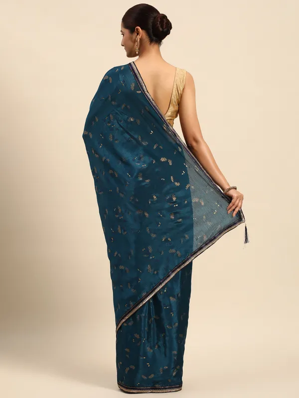 Indian_Women_Blue_Chinon_Silk_Foil_Work