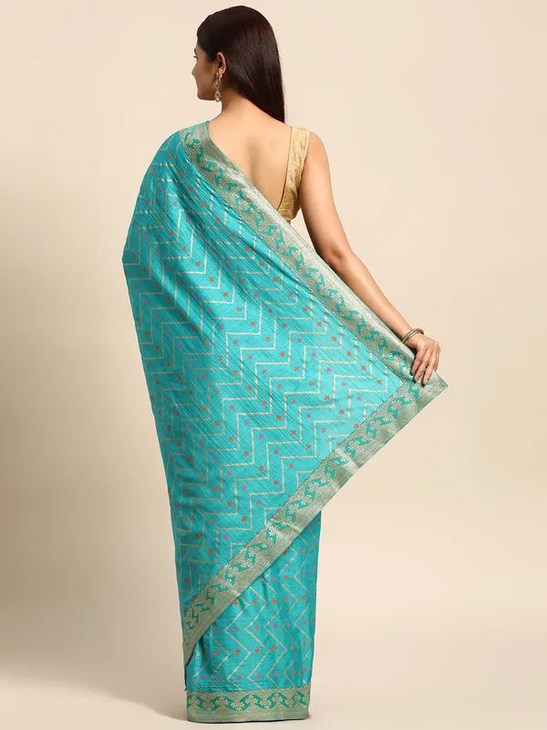Turquoise_Green_Vichitra_Silk__Saree_Double_Foil_Work