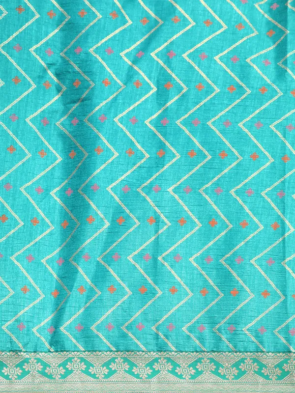 Turquoise_Green_Vichitra_Silk__Saree_Double_Foil_Work
